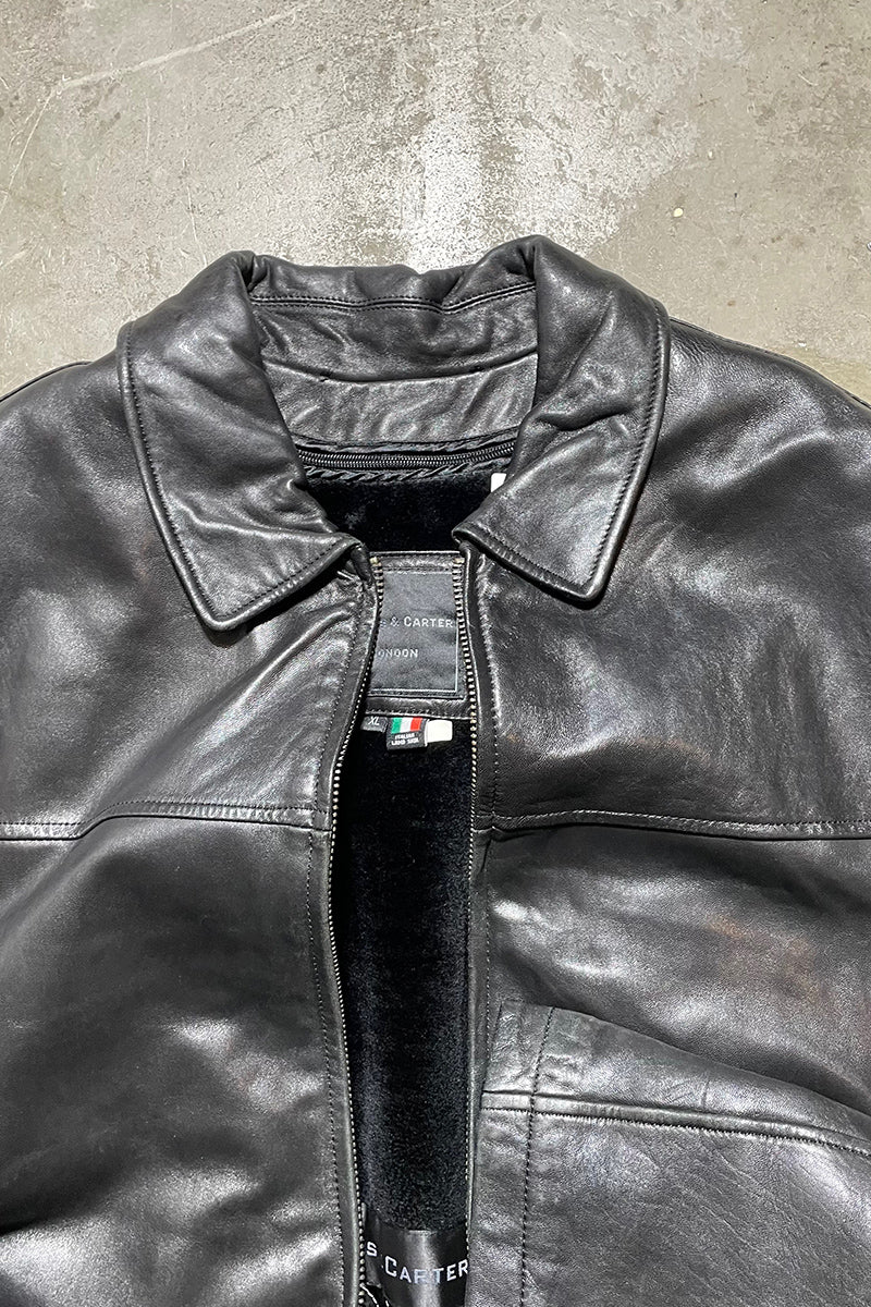 ZIP UP ITALIAN LAMB LEATHER JACKET W/FUR LINER / BLACK	[SIZE: XL USED]