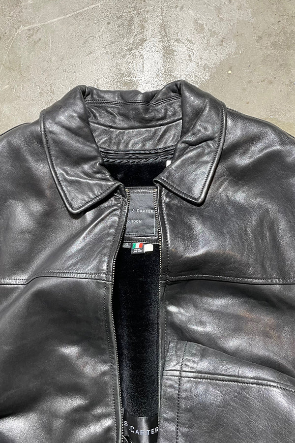 ZIP UP ITALIAN LAMB LEATHER JACKET W/FUR LINER / BLACK	[SIZE: XL USED]