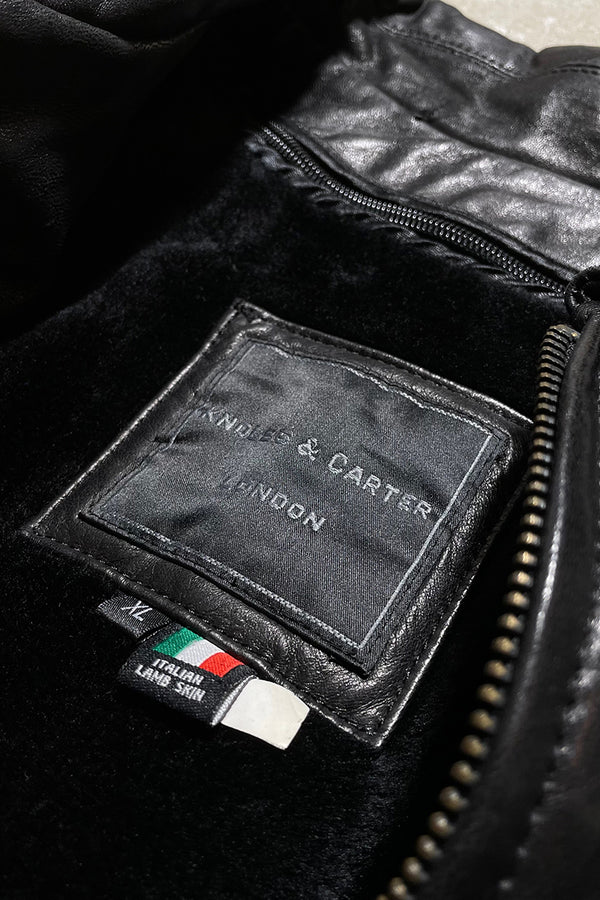 ZIP UP ITALIAN LAMB LEATHER JACKET W/FUR LINER / BLACK	[SIZE: XL USED]
