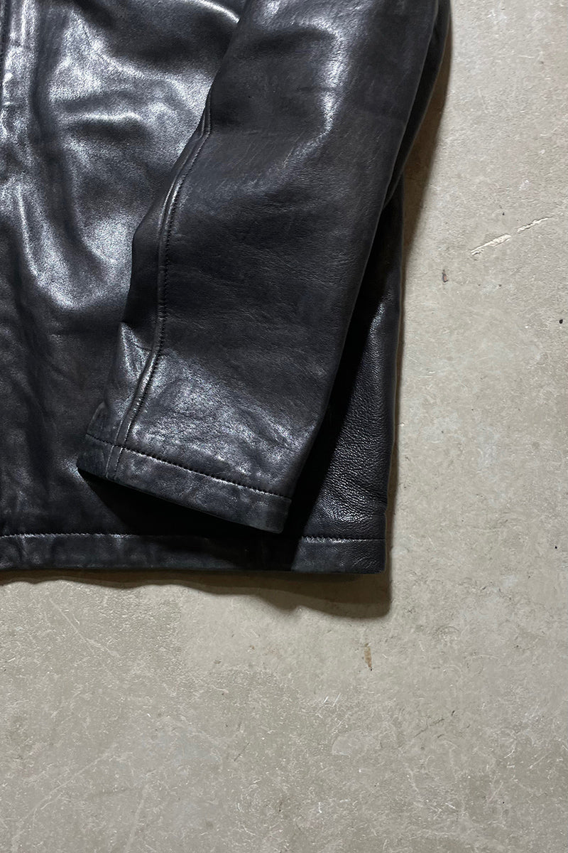 ZIP UP ITALIAN LAMB LEATHER JACKET W/FUR LINER / BLACK	[SIZE: XL USED]