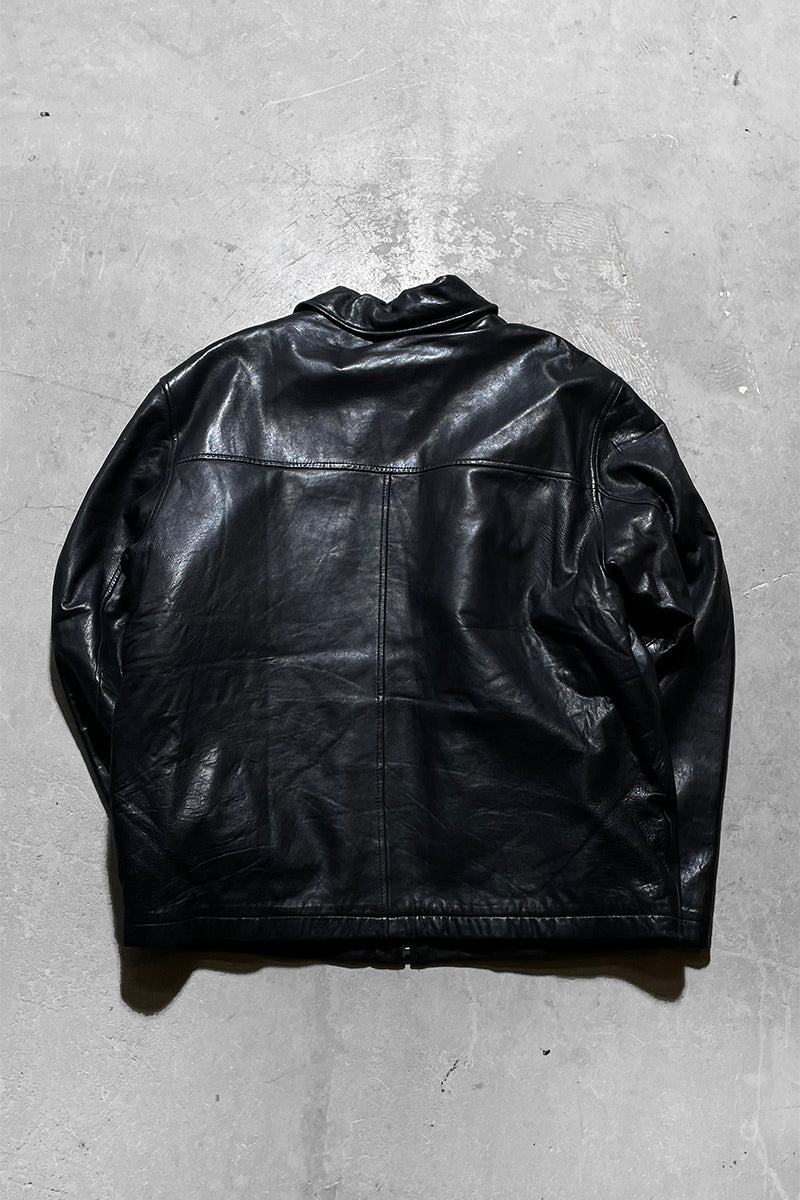 ZIP UP ITALIAN LAMB LEATHER JACKET W/FUR LINER / BLACK	[SIZE: XL USED]