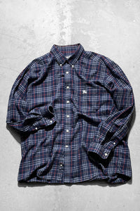 90'S L/S BD NOVA CHECK SHIRT / NAVY	[SIZE: XL USED]