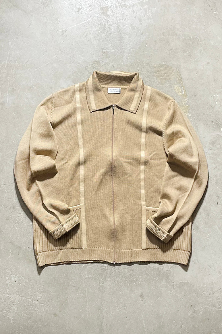 MADE IN ITALY 90'S ZIP KNIT WOOL JACKET / BEIGE [SIZE: L USED]