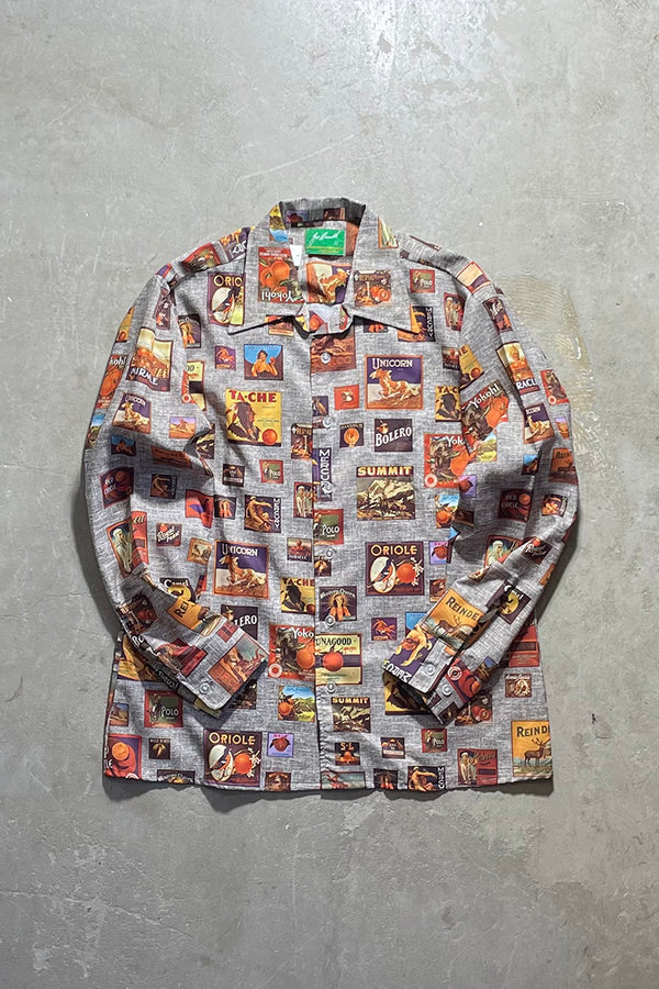 70'S LONG SLEEVE PATTERNED SHIRT / MULTI [SIZE: L USED]
