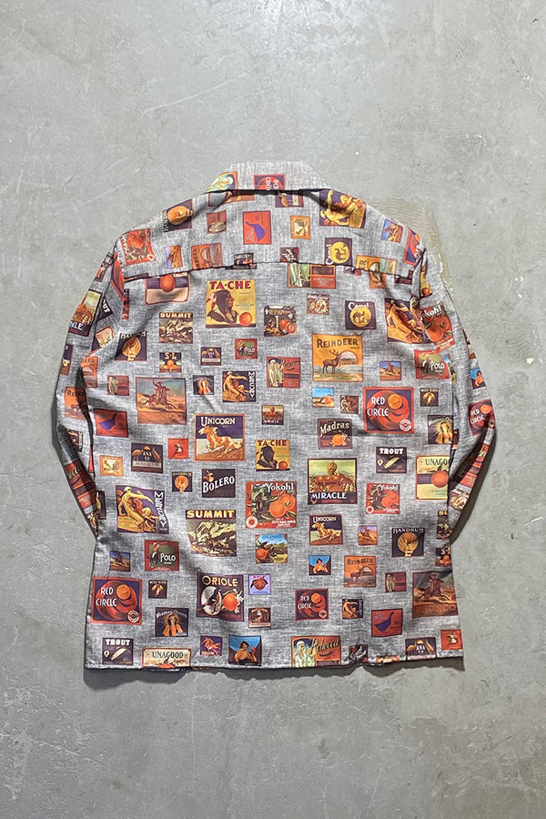 70'S LONG SLEEVE PATTERNED SHIRT / MULTI [SIZE: L USED]