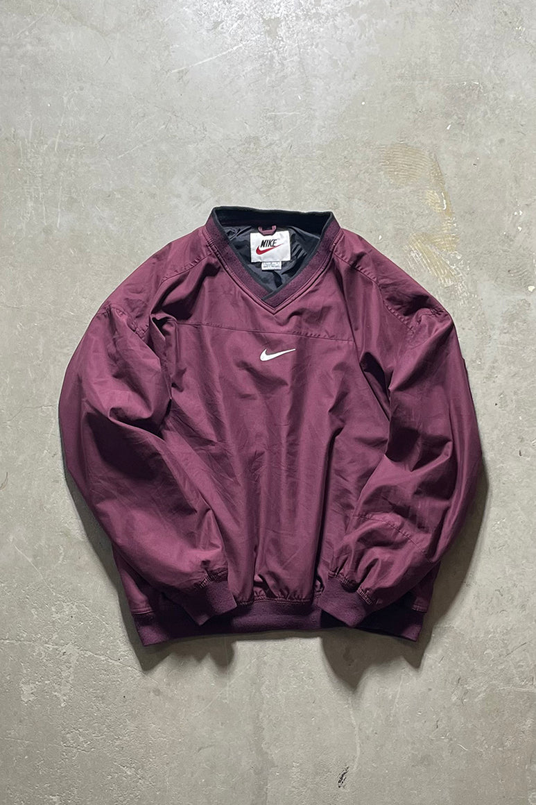 90'S V-NECK PULL-OVER NYLON JACKET / BURGUNDY [SIZE: L USED]