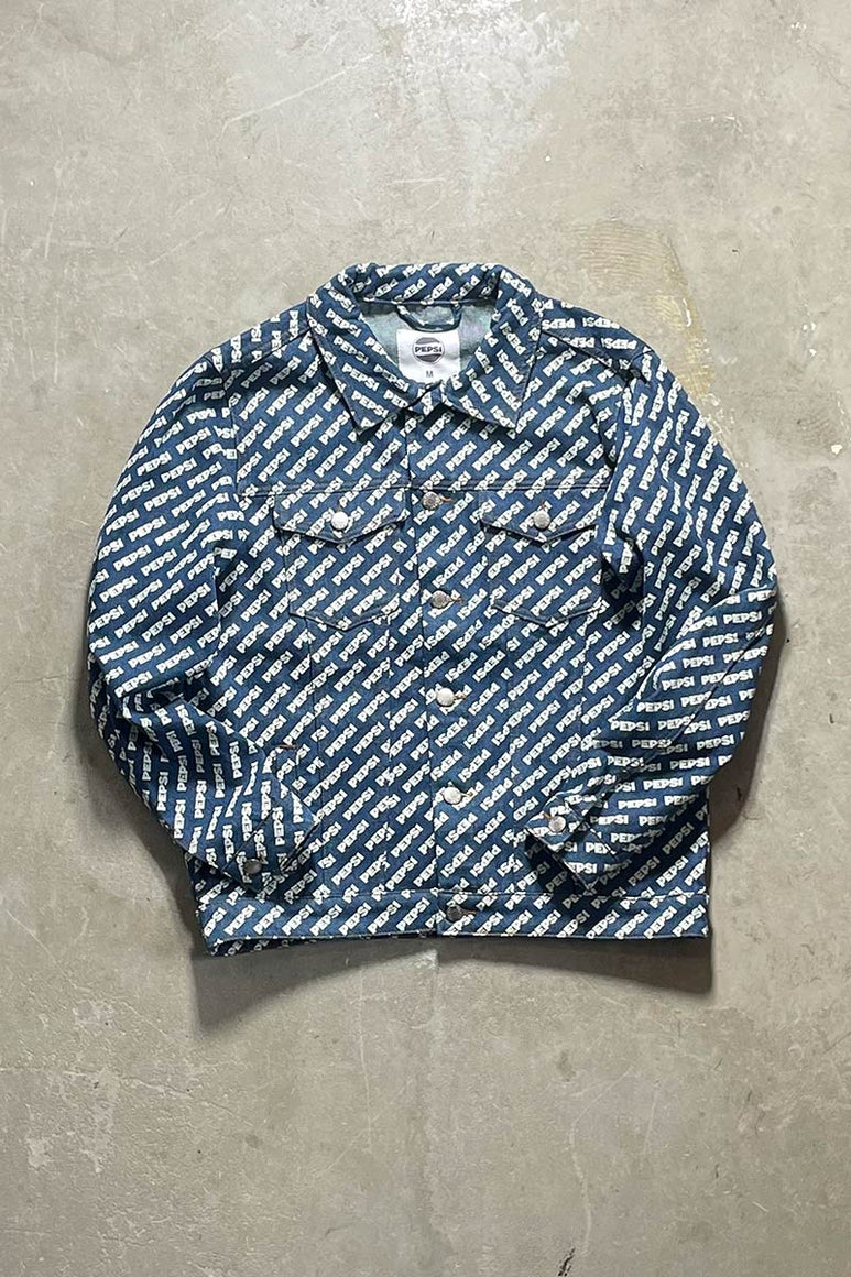 Y2K EARLY 00'S ADVERTISING DENIM JACKET / PATTERN [SIZE: M USED]