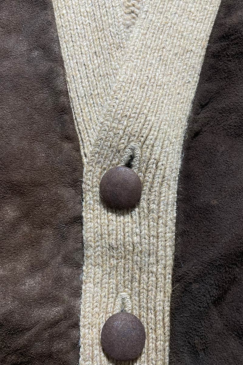 MADE IN USA 70'S SUEDE WOOL KNIT CARDIGAN / BROWN [SIZE: L USED]