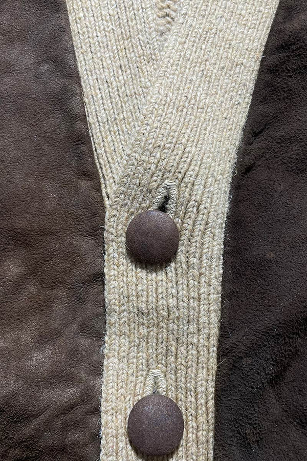 MADE IN USA 70'S SUEDE WOOL KNIT CARDIGAN / BROWN [SIZE: L USED]