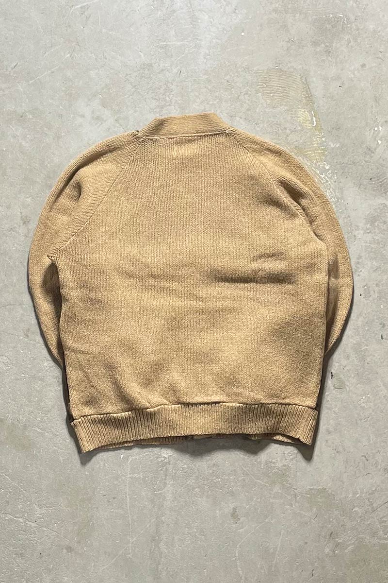 MADE IN USA 70'S SUEDE WOOL KNIT CARDIGAN / BROWN [SIZE: L USED]