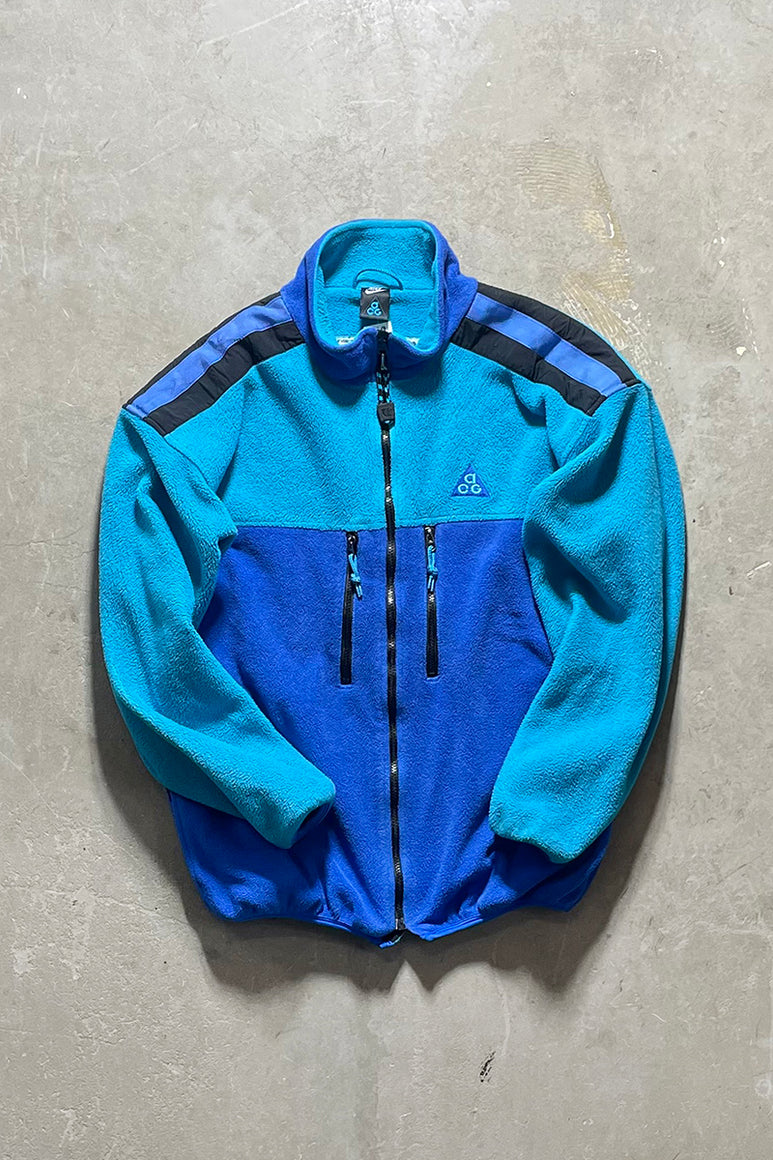 90'S ZIP UP REVERSIBLE FLEECE JACKET / BLUE [SIZE: XL USED]