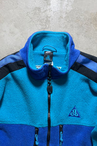 90'S ZIP UP REVERSIBLE FLEECE JACKET / BLUE [SIZE: XL USED]