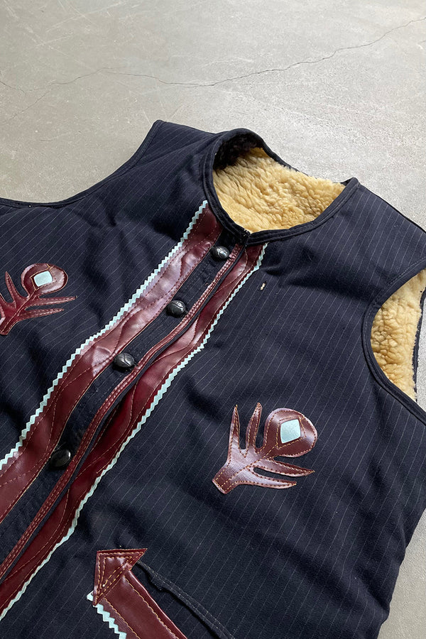70-80s WOOL BOA VEST / NAVY [SIZE: XL USED]