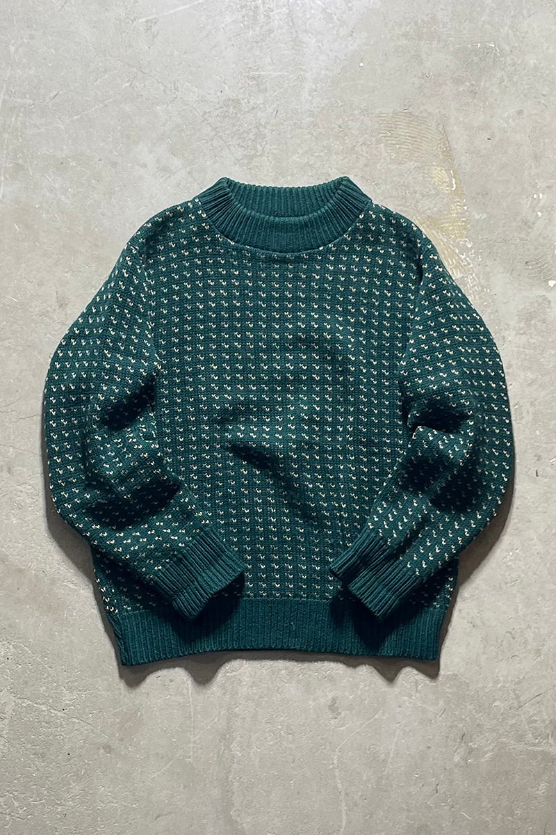 80'S BIRDS EYE KNIT SWEATER / GREEN [SIZE: M USED]