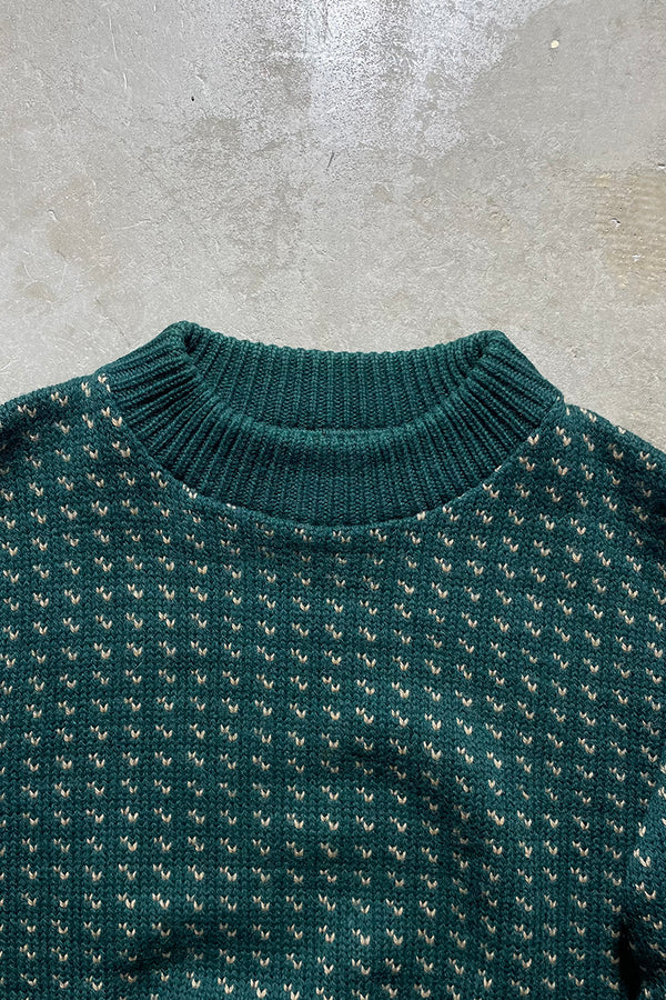 80'S BIRDS EYE KNIT SWEATER / GREEN [SIZE: M USED]