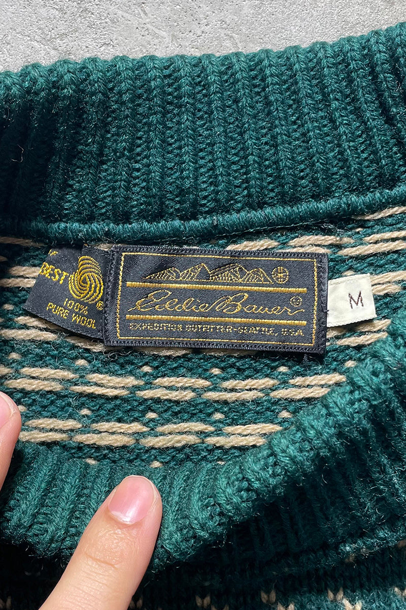 80'S BIRDS EYE KNIT SWEATER / GREEN [SIZE: M USED]