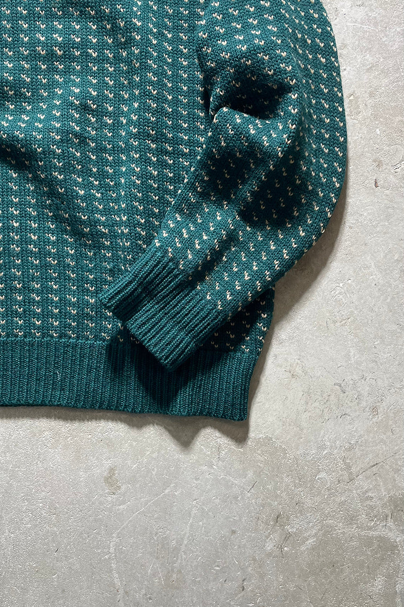 80'S BIRDS EYE KNIT SWEATER / GREEN [SIZE: M USED]