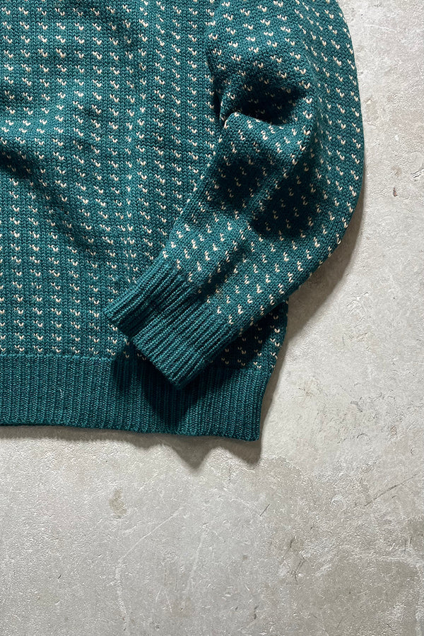 80'S BIRDS EYE KNIT SWEATER / GREEN [SIZE: M USED]