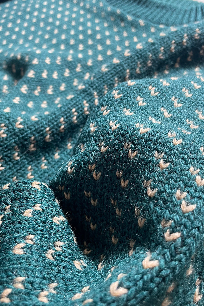 80'S BIRDS EYE KNIT SWEATER / GREEN [SIZE: M USED]