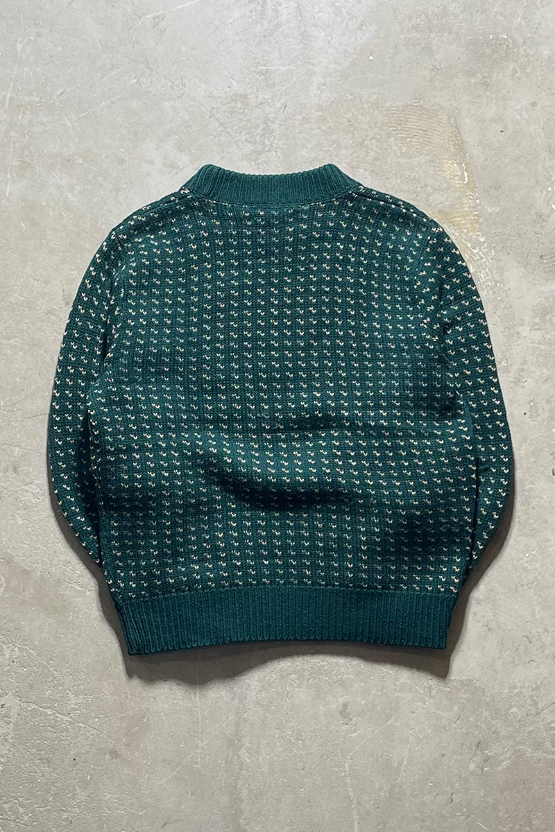 80'S BIRDS EYE KNIT SWEATER / GREEN [SIZE: M USED]