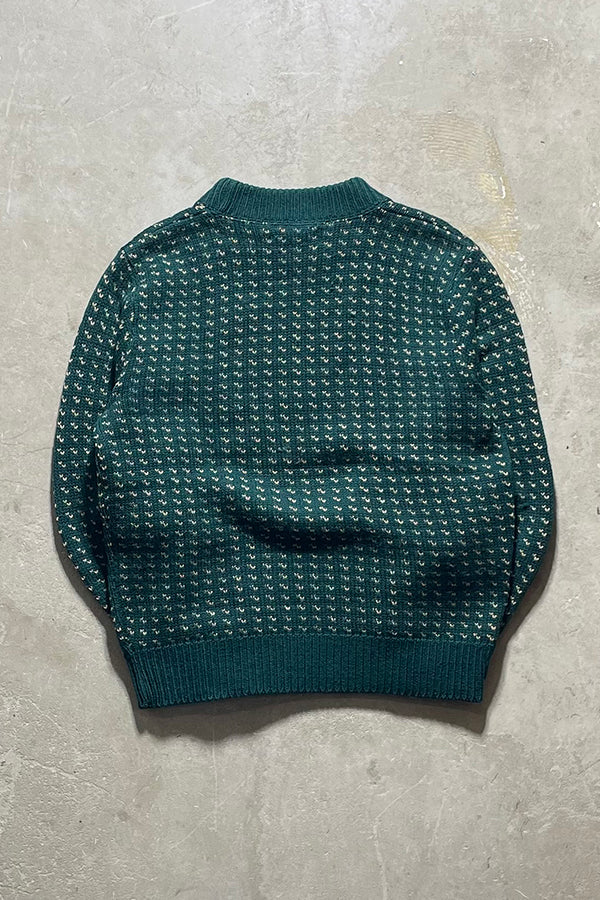 80'S BIRDS EYE KNIT SWEATER / GREEN [SIZE: M USED]