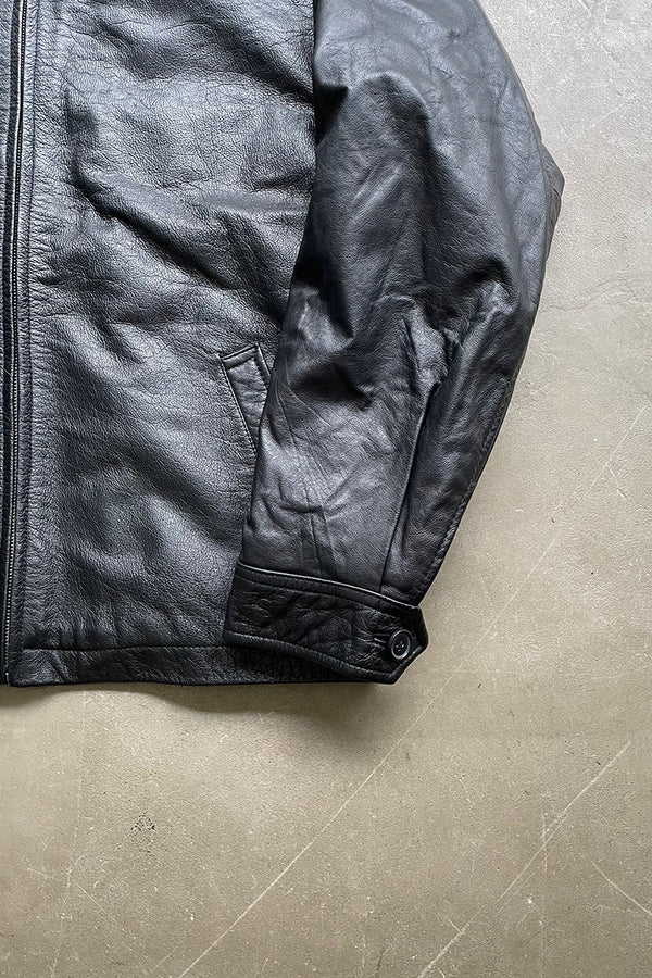90'S ZIP UP LEATHER JACKET / BLACK [SIZE: M USED]