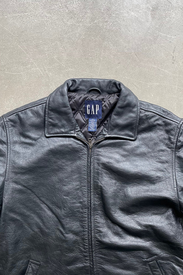 90'S ZIP UP LEATHER JACKET / BLACK [SIZE: M USED]