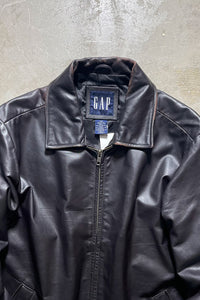 90'S ZIP UP LEATHER JACKET / DARK BROWN [SIZE: XS USED]