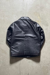 90'S ZIP UP LEATHER JACKET / DARK BROWN [SIZE: XS USED]