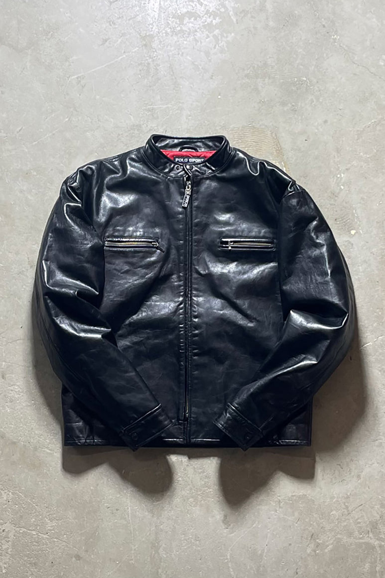 90'S SINGLE RIDER LEATHER JACKET / BLACK [SIZE: L USED]