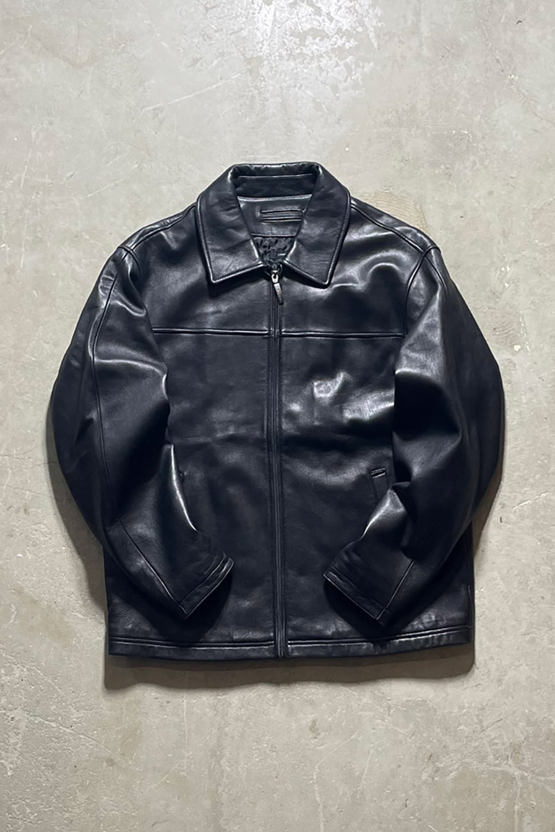 ZIP UP LAMBSKIN LEATHER JACKET / BLACK [SIZE: L USED]