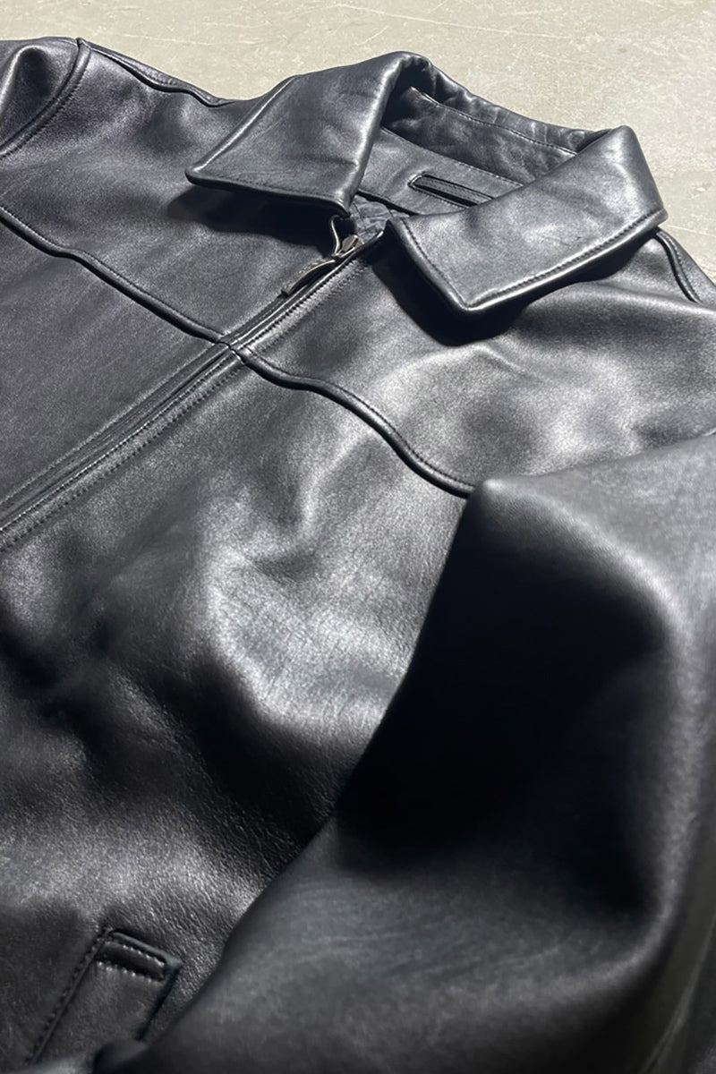ZIP UP LAMBSKIN LEATHER JACKET / BLACK [SIZE: L USED]