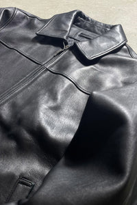 ZIP UP LAMBSKIN LEATHER JACKET / BLACK [SIZE: L USED]