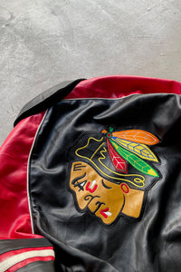 Y2K EARLY 00'S CHICAGO BLACKHAWKS VEGAN LEATHER STADIUM JACKET  / BLACK [SIZE: L USED]