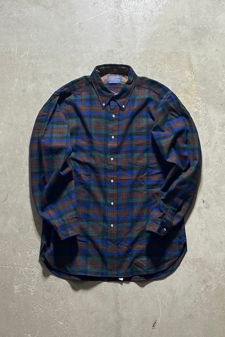 MADE IN USA 70'S  L/S VIRGIN WOOL CHECK SHIRT / CHECK [SIZE: L USED]