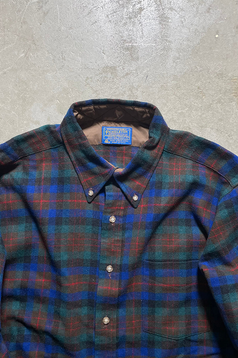 MADE IN USA 70'S L/S VIRGIN WOOL CHECK SHIRT / CHECK [SIZE: L USED]