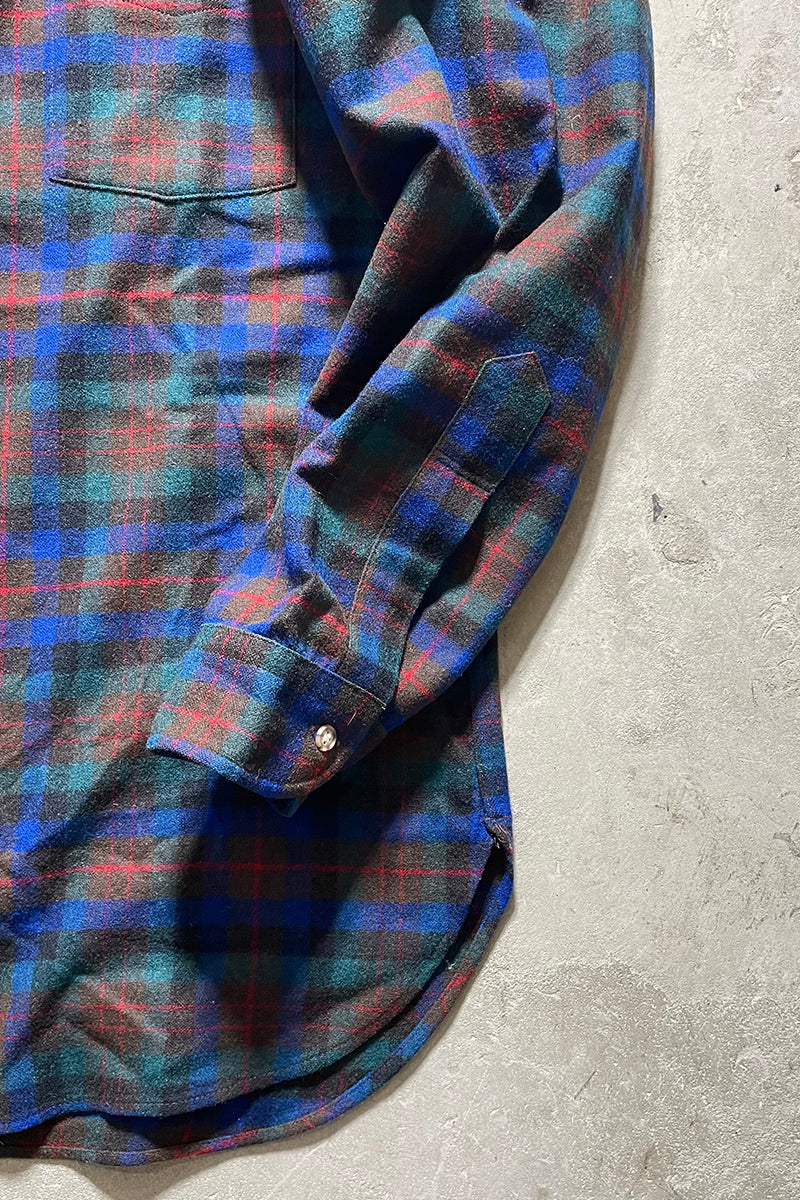 MADE IN USA 70'S L/S VIRGIN WOOL CHECK SHIRT / CHECK [SIZE: L USED]