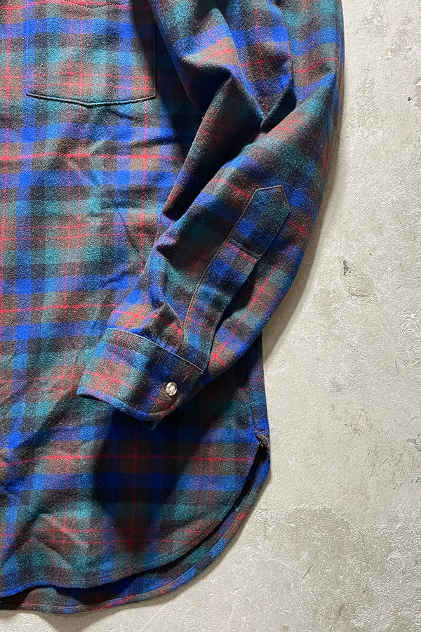 MADE IN USA 70'S L/S VIRGIN WOOL CHECK SHIRT / CHECK [SIZE: L USED]