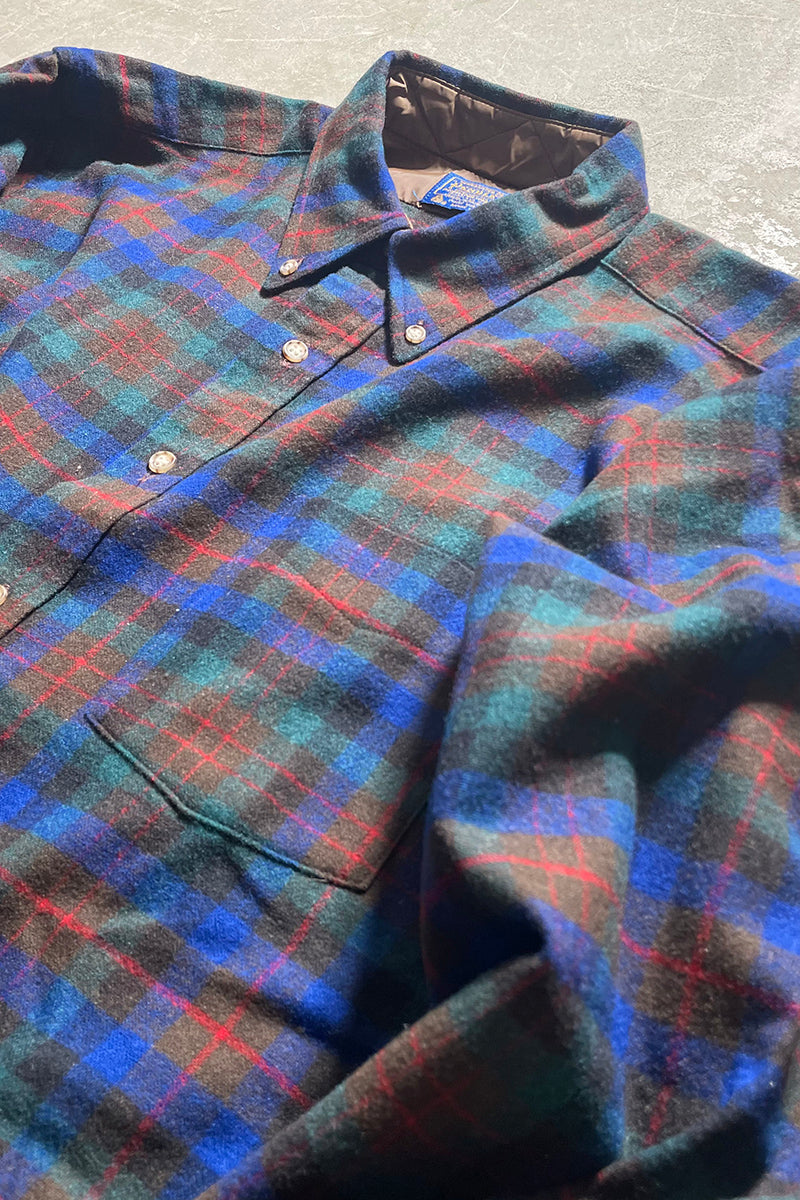 MADE IN USA 70'S L/S VIRGIN WOOL CHECK SHIRT / CHECK [SIZE: L USED]