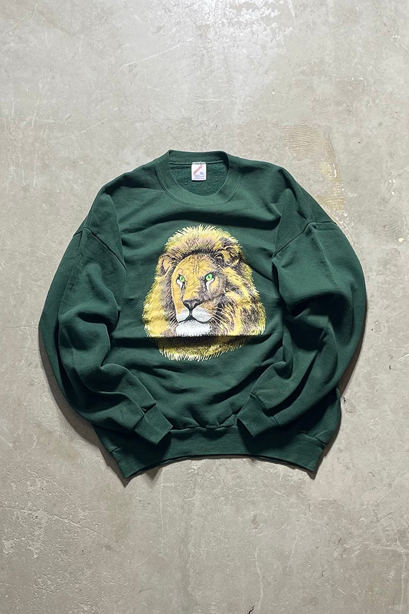 MADE IN USA 90'S LION ANIMAL SWEATSHIRT / GREEN [SIZE: XL USED]