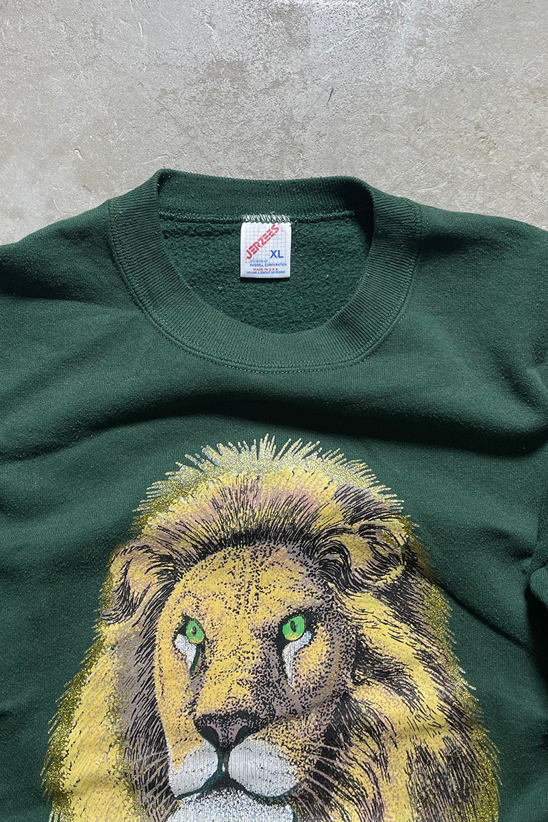 MADE IN USA 90'S LION ANIMAL SWEATSHIRT / GREEN [SIZE: XL USED]
