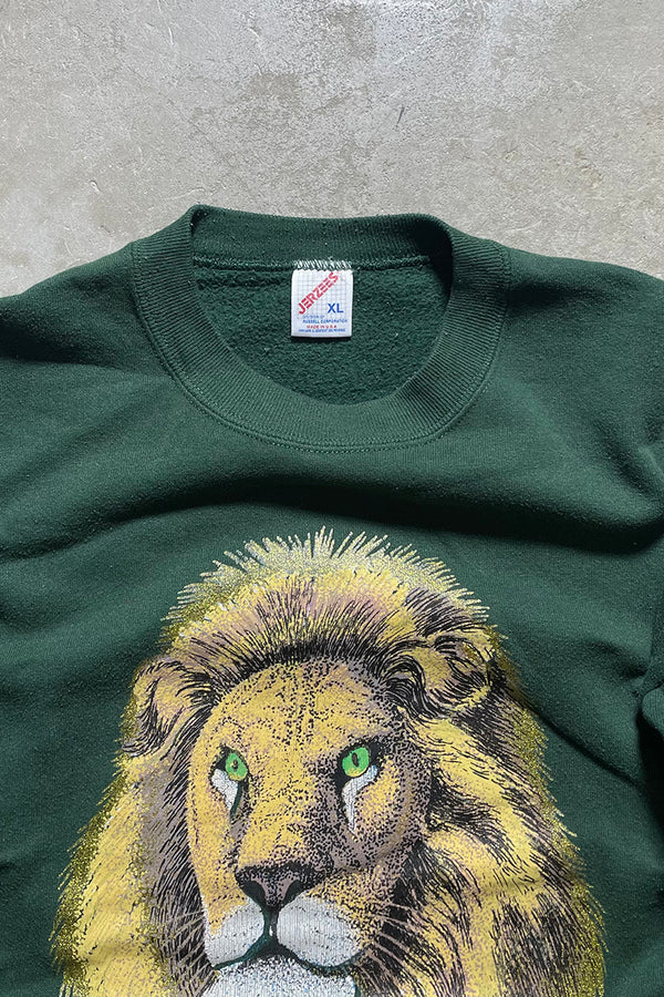 MADE IN USA 90'S LION ANIMAL SWEATSHIRT / GREEN [SIZE: XL USED]