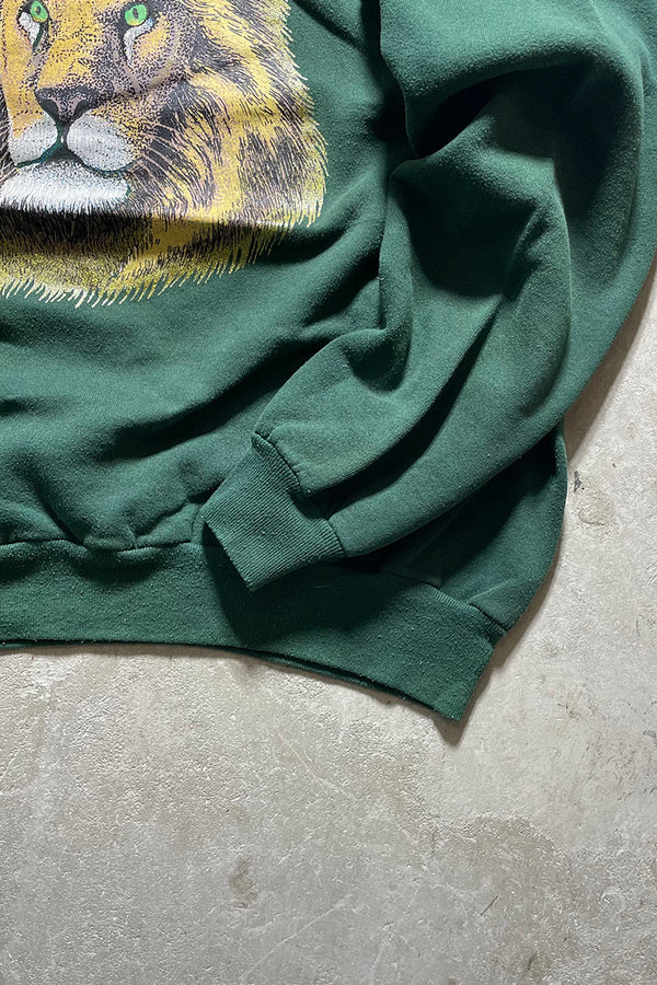 MADE IN USA 90'S LION ANIMAL SWEATSHIRT / GREEN [SIZE: XL USED]