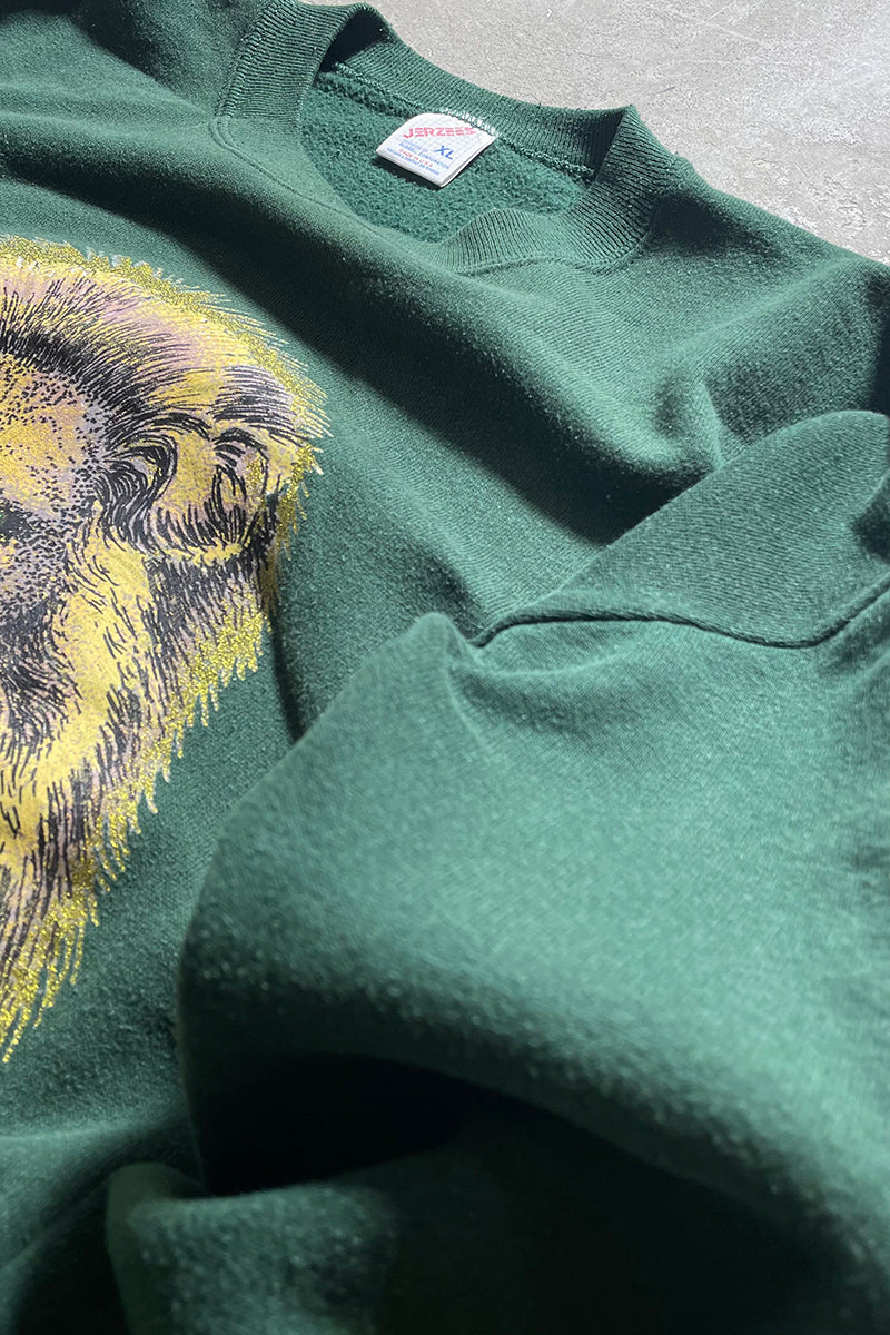 MADE IN USA 90'S LION ANIMAL SWEATSHIRT / GREEN [SIZE: XL USED]