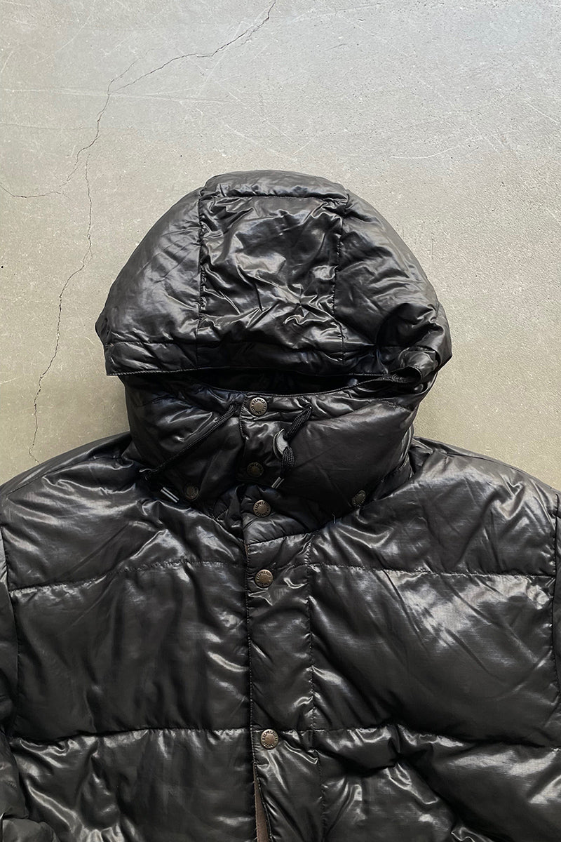 90'S RIPSTOP NYLON HOODED DOWN JACKET  / BLACK [SIZE: XL USED]