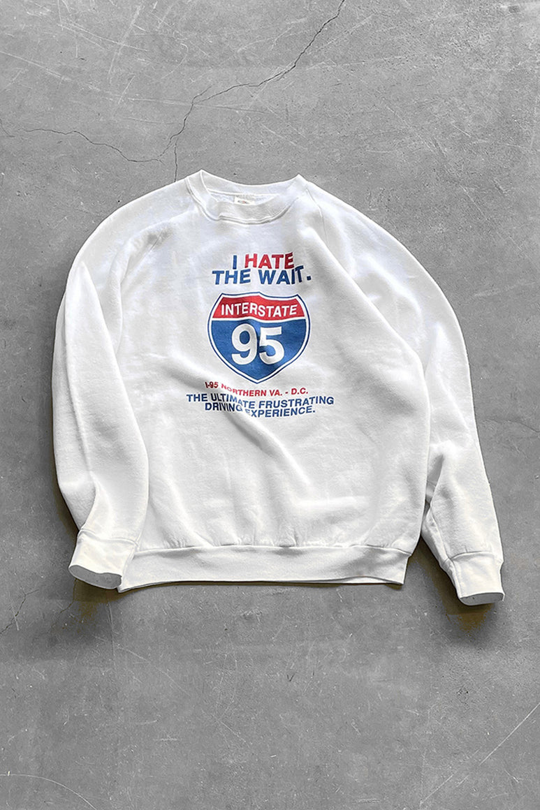 MADE IN USA 90'S I HATE THE WAIT MESSAGE SWEATSHIRT / WHITE [SIZE: XL USED]