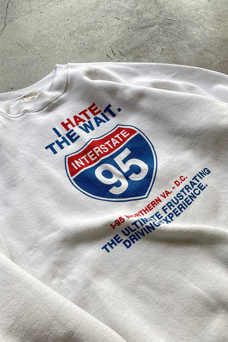 MADE IN USA 90'S I HATE THE WAIT MESSAGE SWEATSHIRT / WHITE [SIZE: XL USED]