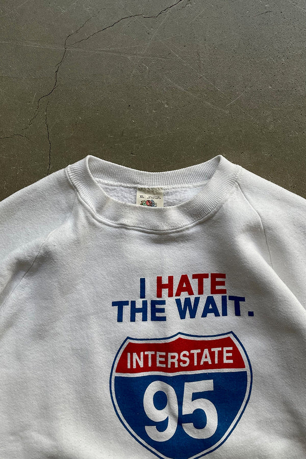 MADE IN USA 90'S I HATE THE WAIT MESSAGE SWEATSHIRT / WHITE [SIZE: XL USED]