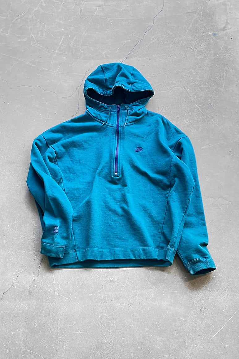 90'S HALF-ZIP HOODIE SWEATSHIRT / GREEN [SIZE: M USED]