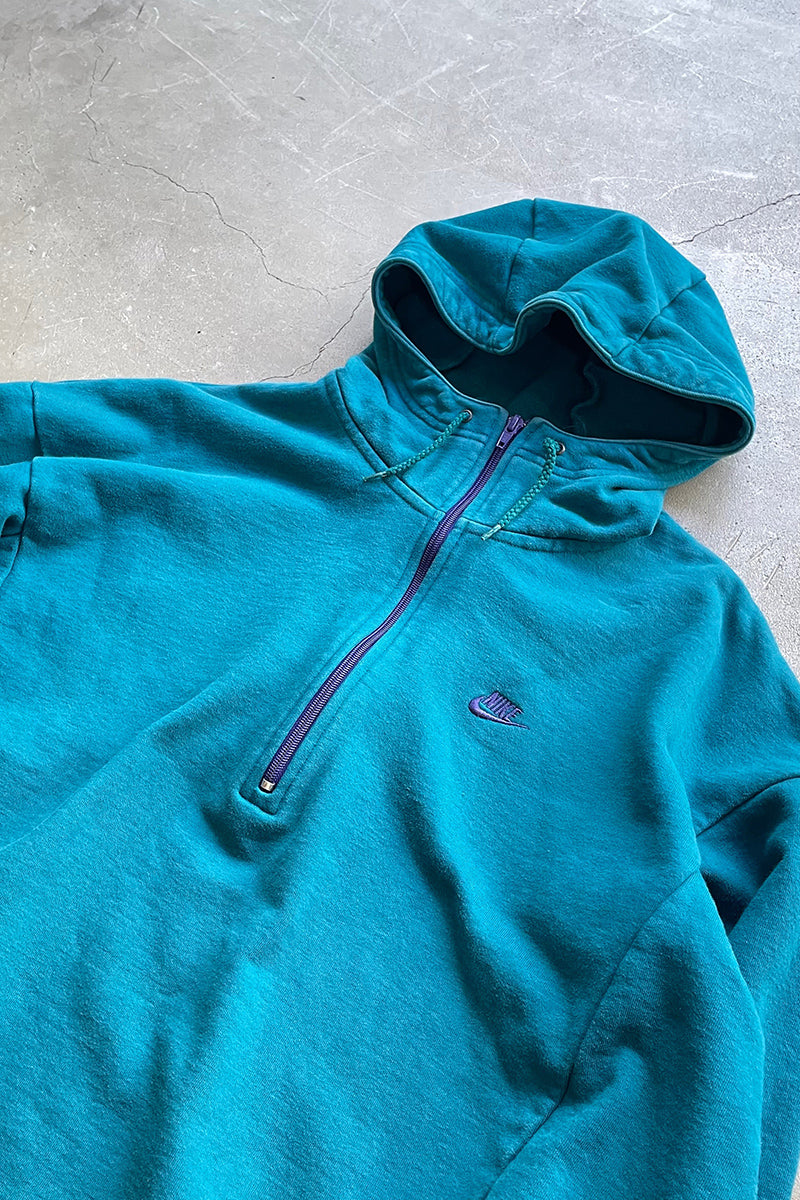 90'S HALF-ZIP HOODIE SWEATSHIRT / GREEN [SIZE: M USED]
